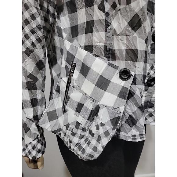 Ki Meng Top Blouse Fit M Checkered Wrinkled Polyester Lagenlook Art to Wear #C - Picture 4 of 14